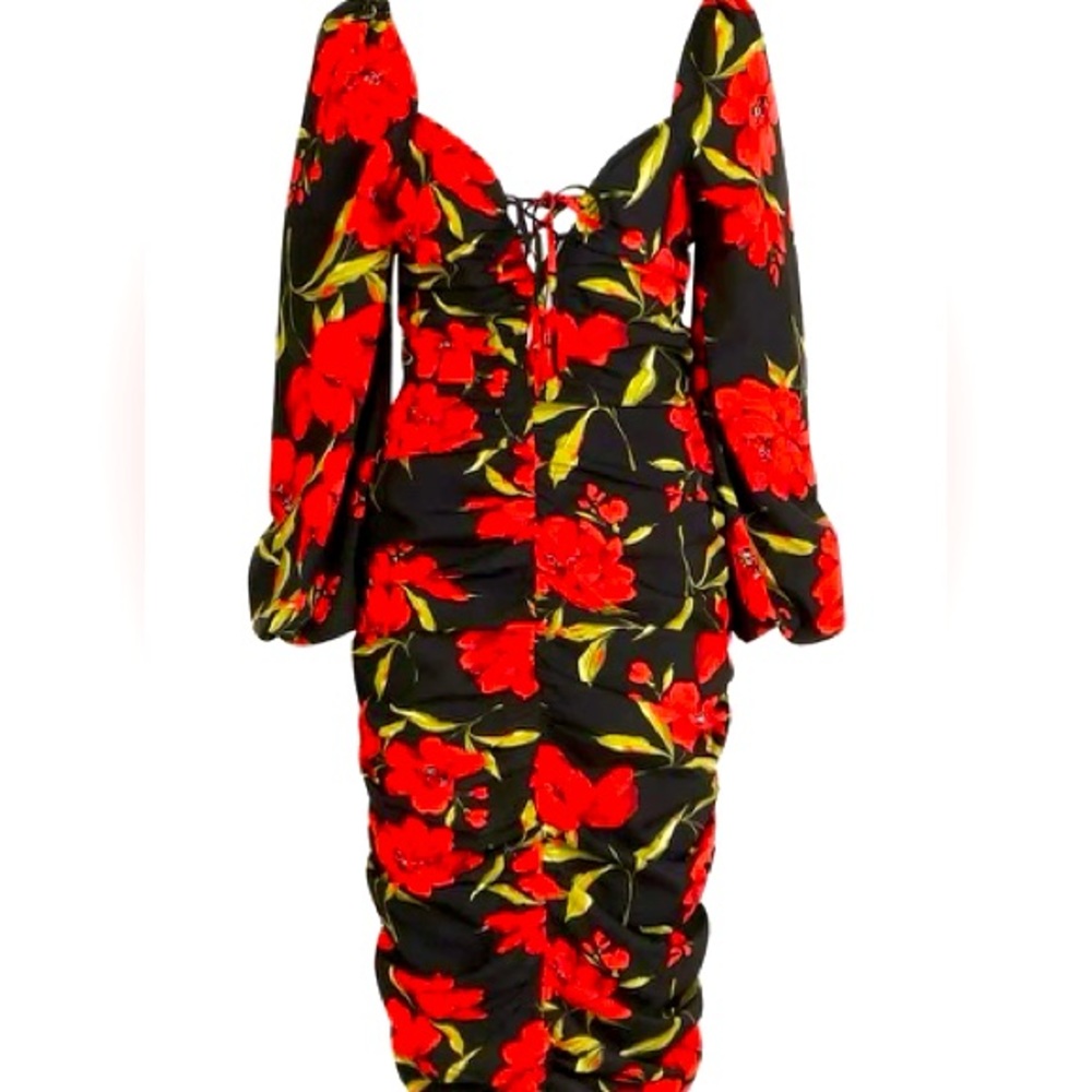 BOOHOO PLUS DARK FLORAL RUCHED DRESS SIZE 18